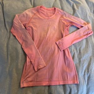 Lululemon bright coral striped swiftly longsleeve size 8